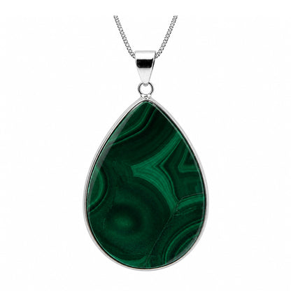 Malachite Pendant Necklace Teardrop Green Gemstone Stainless Steel - Gem Avenue