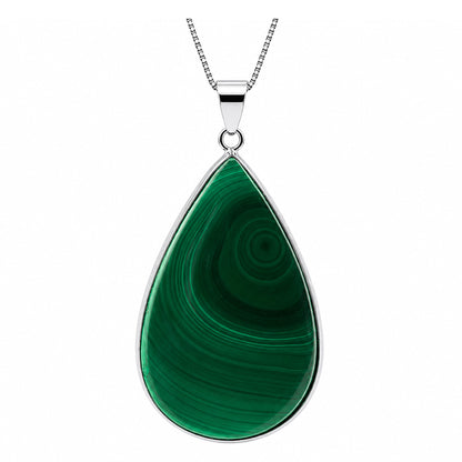 Malachite Teardrop Pendant Natural Green Gemstone Stainless Steel Necklace Jewelry for Women Gift