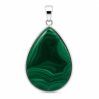 Natural Malachite Teardrop Pendant Stainless Steel Green Gemstone Necklace Boho Style Jewelry for Women
