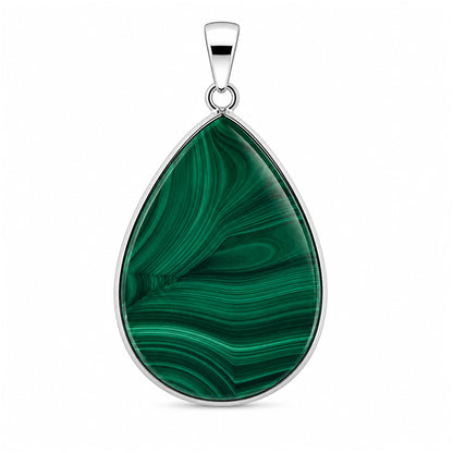 Natural Malachite Teardrop Pendant Stainless Steel Green Gemstone Necklace Boho Style Jewelry for Women
