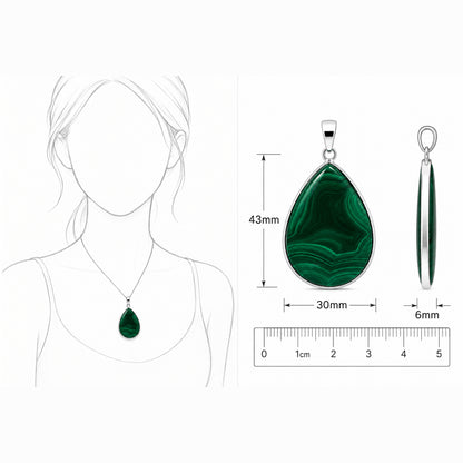 Natural Malachite Teardrop Pendant Stainless Steel Green Gemstone Necklace Boho Style Jewelry for Women