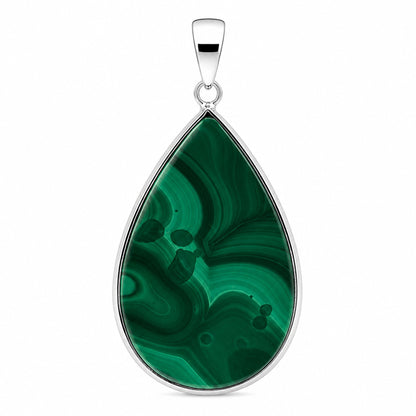 Natural Malachite Teardrop Pendant Stainless Steel Green Gemstone Necklace Boho Jewelry for Women