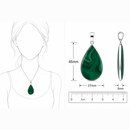 Natural Malachite Teardrop Pendant Stainless Steel Green Gemstone Necklace Boho Jewelry for Women