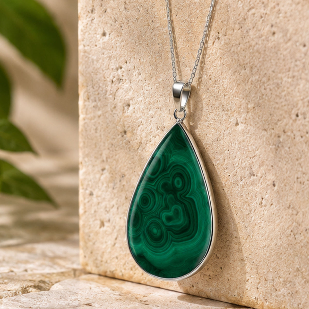 Natural Malachite Teardrop Pendant Stainless Steel Green Gemstone Necklace Boho Jewelry Gift for Women