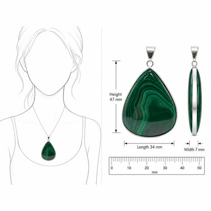 Natural Malachite Teardrop Pendant Stainless Steel Green Gemstone Necklace Boho Jewelry Gift for Women