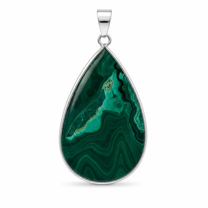 Natural Malachite Teardrop Pendant Stainless Steel Green Gemstone Necklace Boho Jewelry Gift for Women