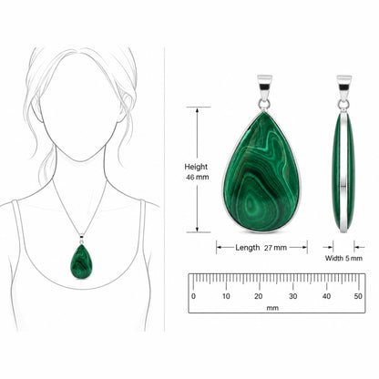 Natural Malachite Teardrop Pendant Stainless Steel Green Gemstone Necklace Boho Jewelry Gift for Women