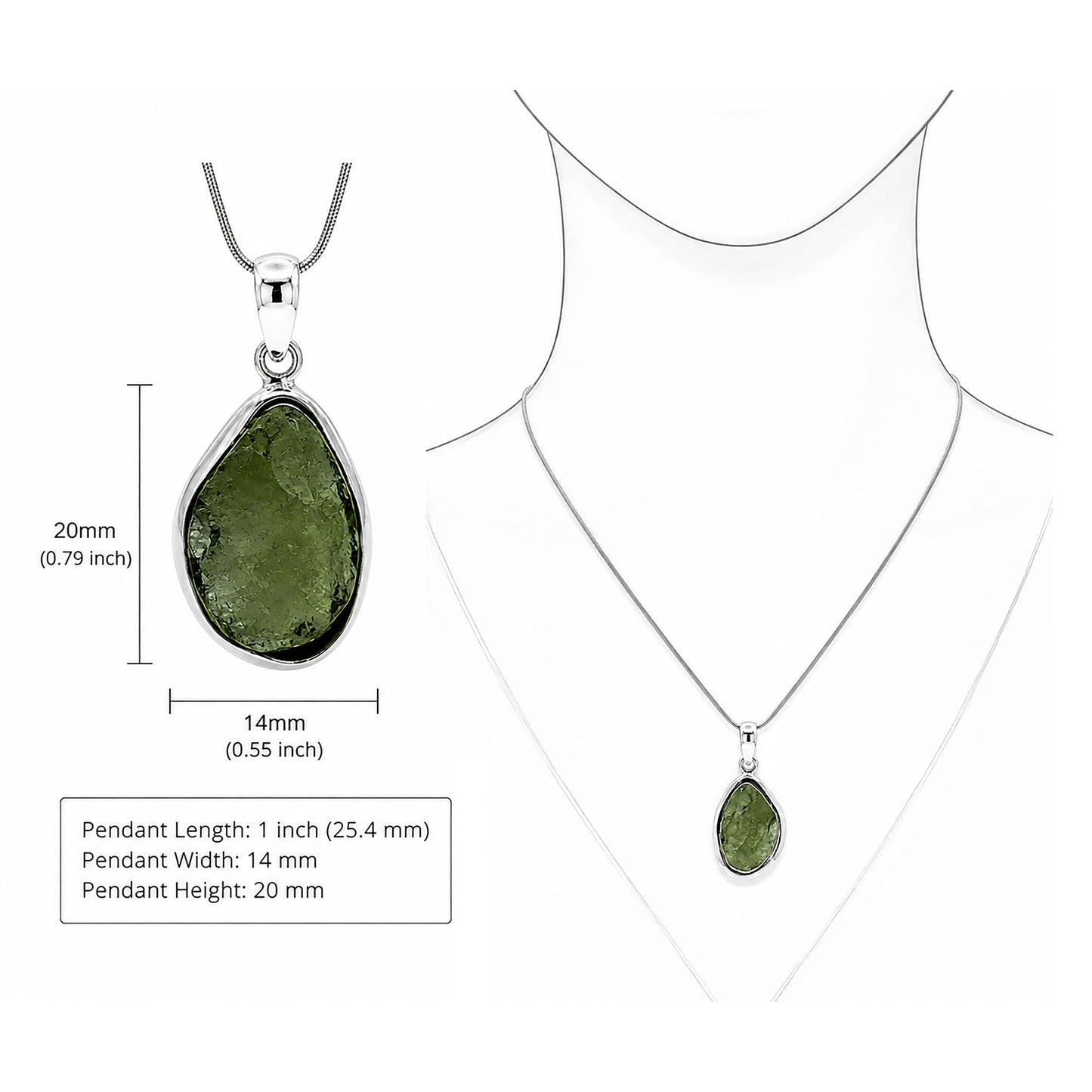 Moldavite Gemstone Pendant 925 Sterling Silver - Gem Avenue Retail