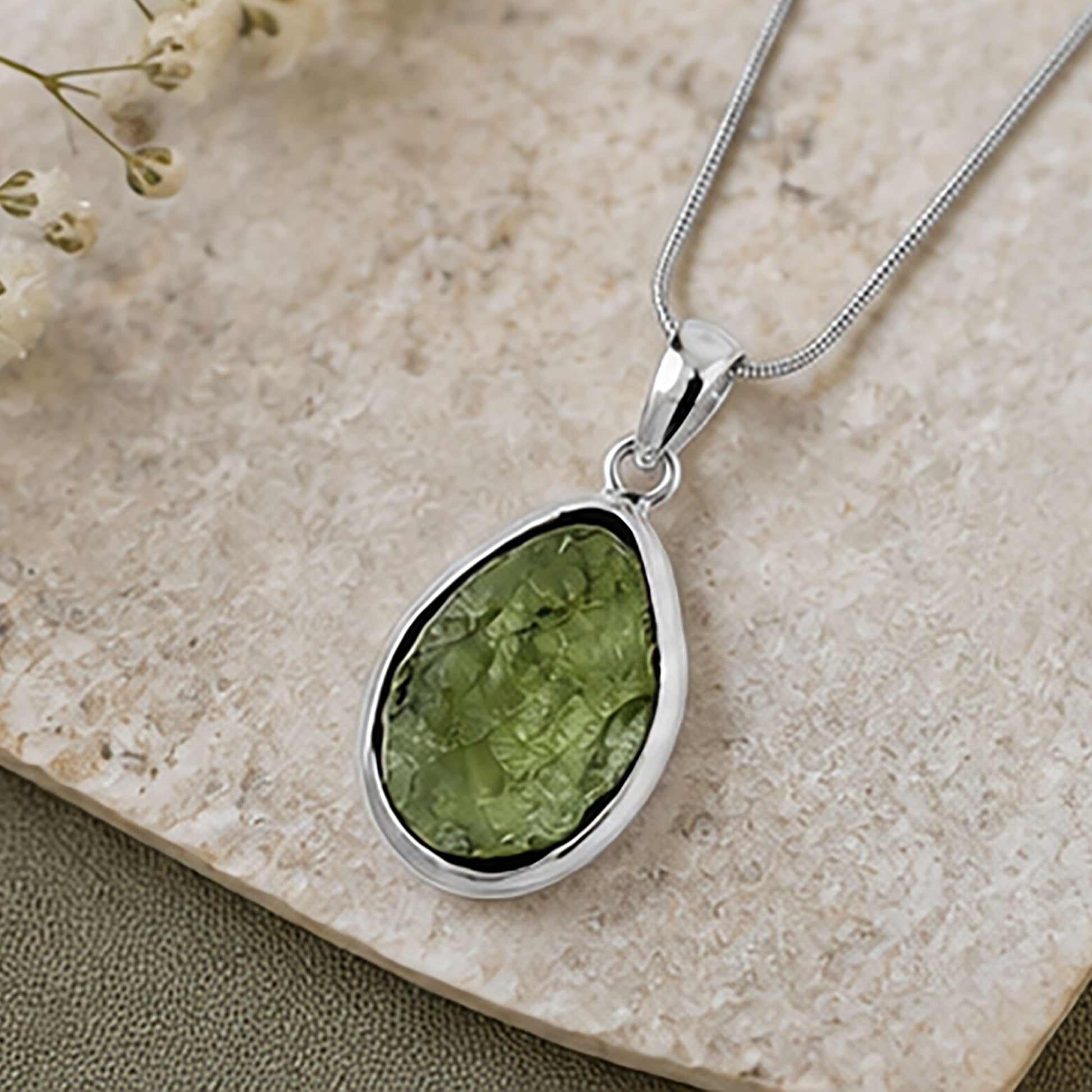 Moldavite Gemstone Pendant 925 Sterling Silver - Gem Avenue Retail