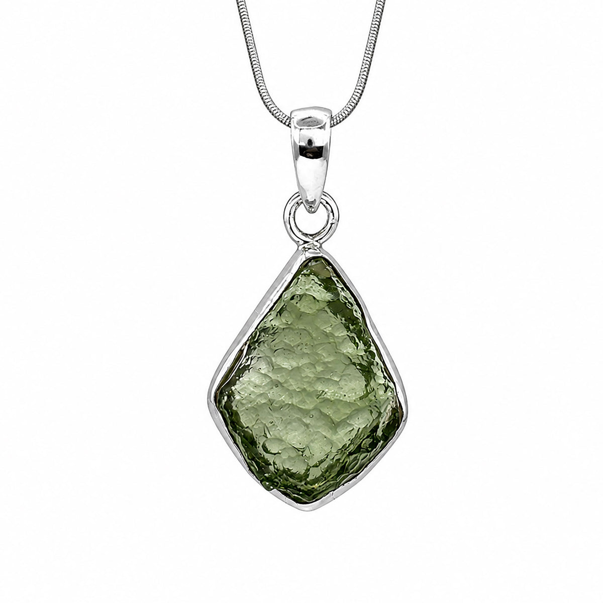 Moldavite Pendant, 925 Sterling Silver Green Crystal Gemstone Jewelry - Gem Avenue Retail