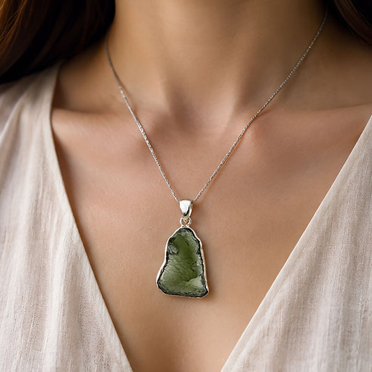 Moldavite Gemstone Pendant 925 Sterling Silver - Gem Avenue Retail