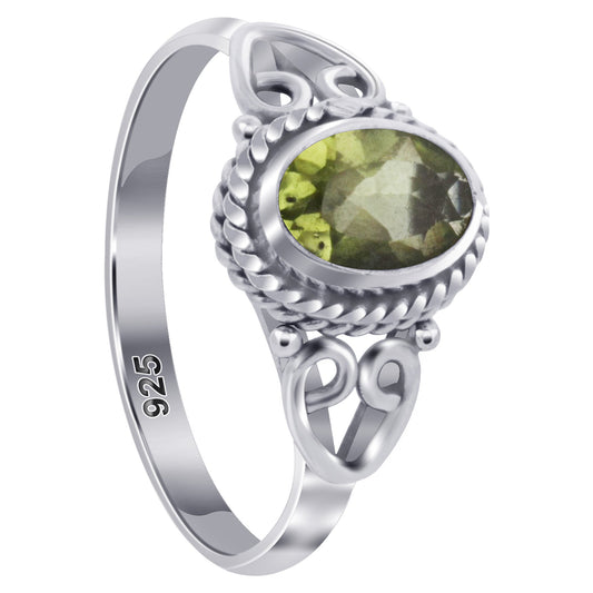 Oval Peridot Gemstone 925 Sterling Silver Solitaire Ring for Women Size 9