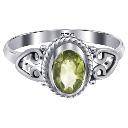 Oval Peridot Gemstone 925 Sterling Silver Solitaire Ring for Women Size 9