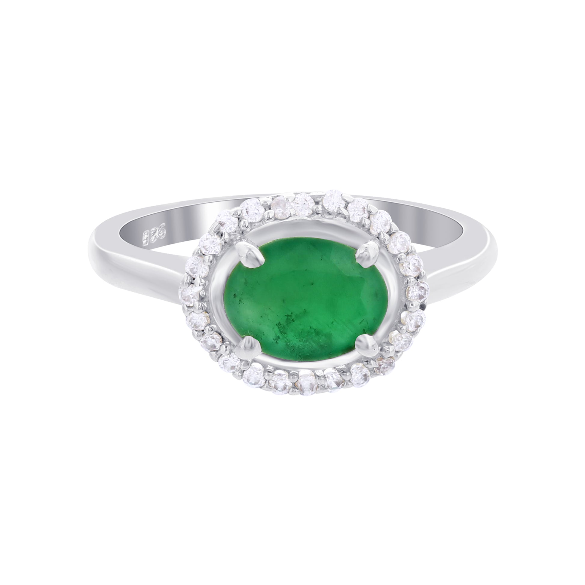 925 Sterling Silver Oval Emerald Gemstone Rings - Gem Avenue