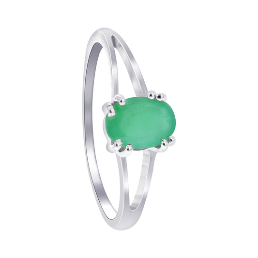 925 Sterling Silver Oval Cut Emerald Promise Ring Size 7 May Birthstone Solitaire Jewelry for Women