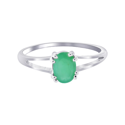 925 Sterling Silver Oval Cut Emerald Ring  Green Gemstone May Birthstone Solitaire Engagement, Wedding & Promise Ring for Women (Size 7)