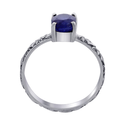 925 Sterling Silver Blue Sapphire Gemstone Solitaire Ring - Gem Avenue