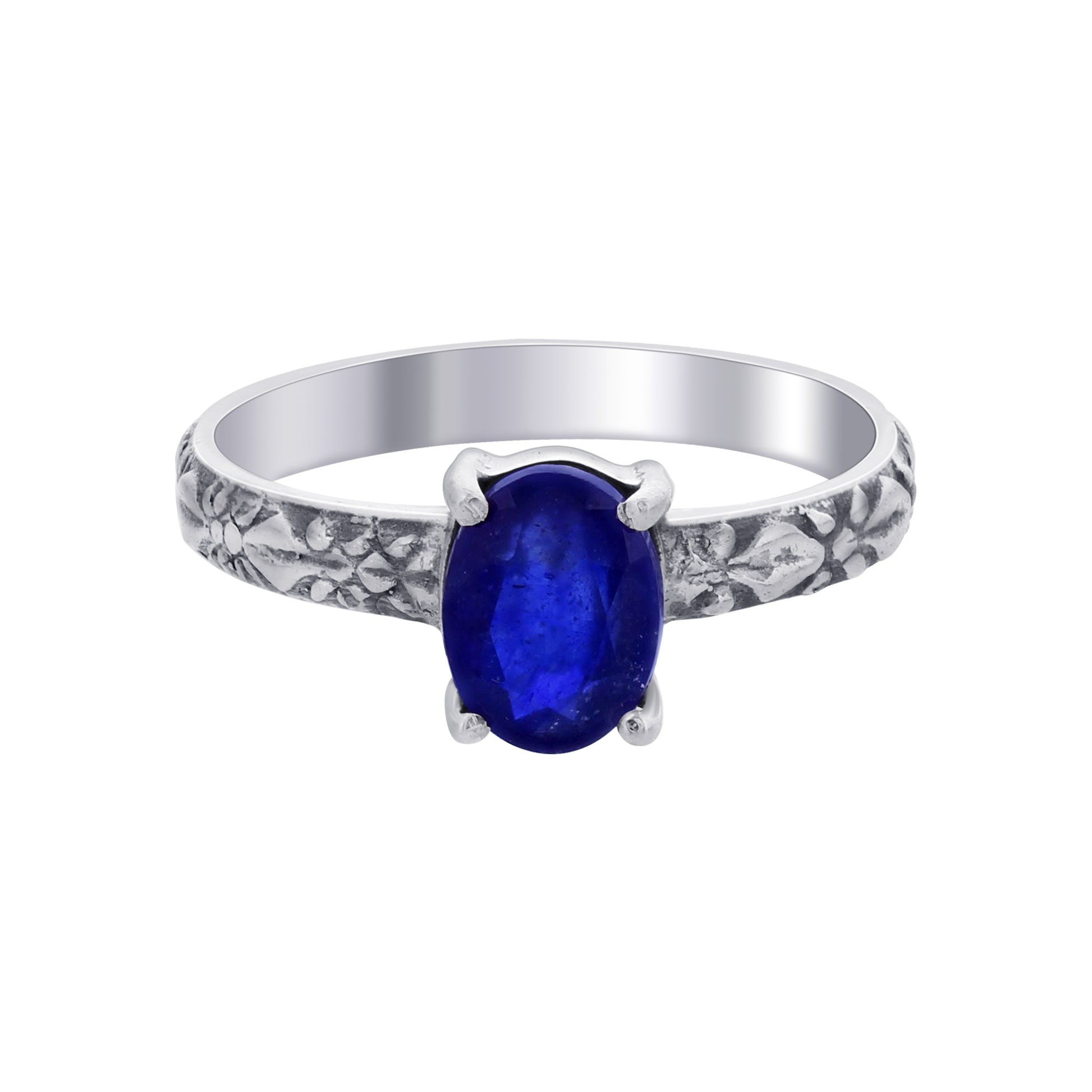 925 Sterling Silver Blue Sapphire Gemstone Solitaire Ring - Gem Avenue