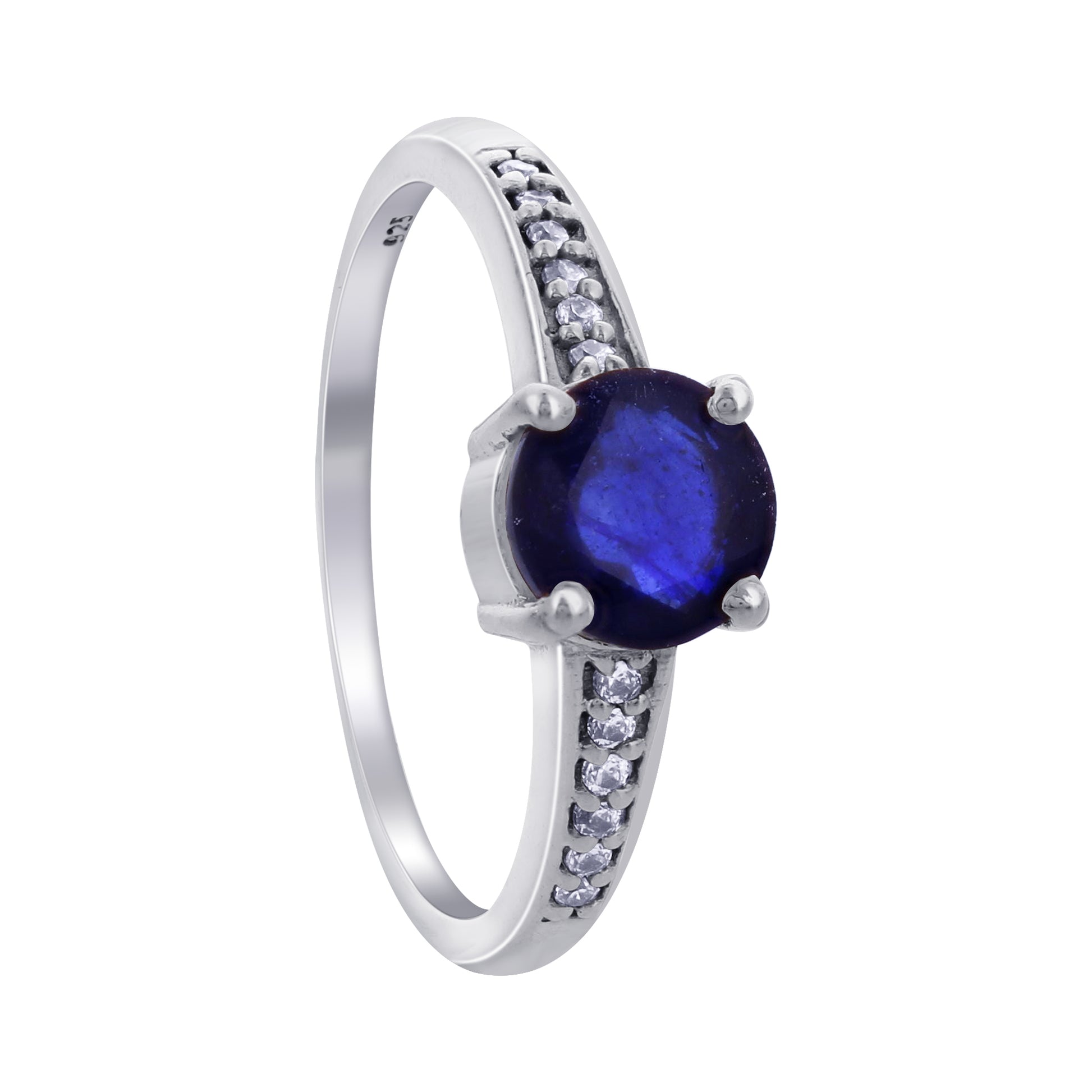 Blue Sapphire Solitaire Ring in 925 Sterling Silver - Gem Avenue