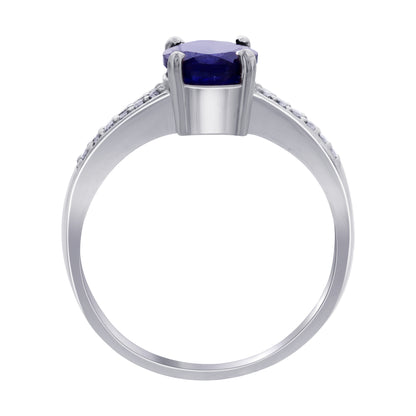 Blue Sapphire Solitaire Ring in 925 Sterling Silver - Gem Avenue