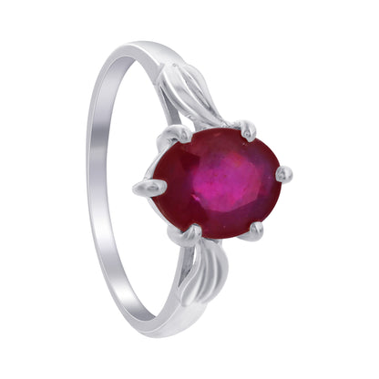 925 Sterling Silver Oval Cut Red Ruby Gemstone Solitaire Ring - Gem Avenue