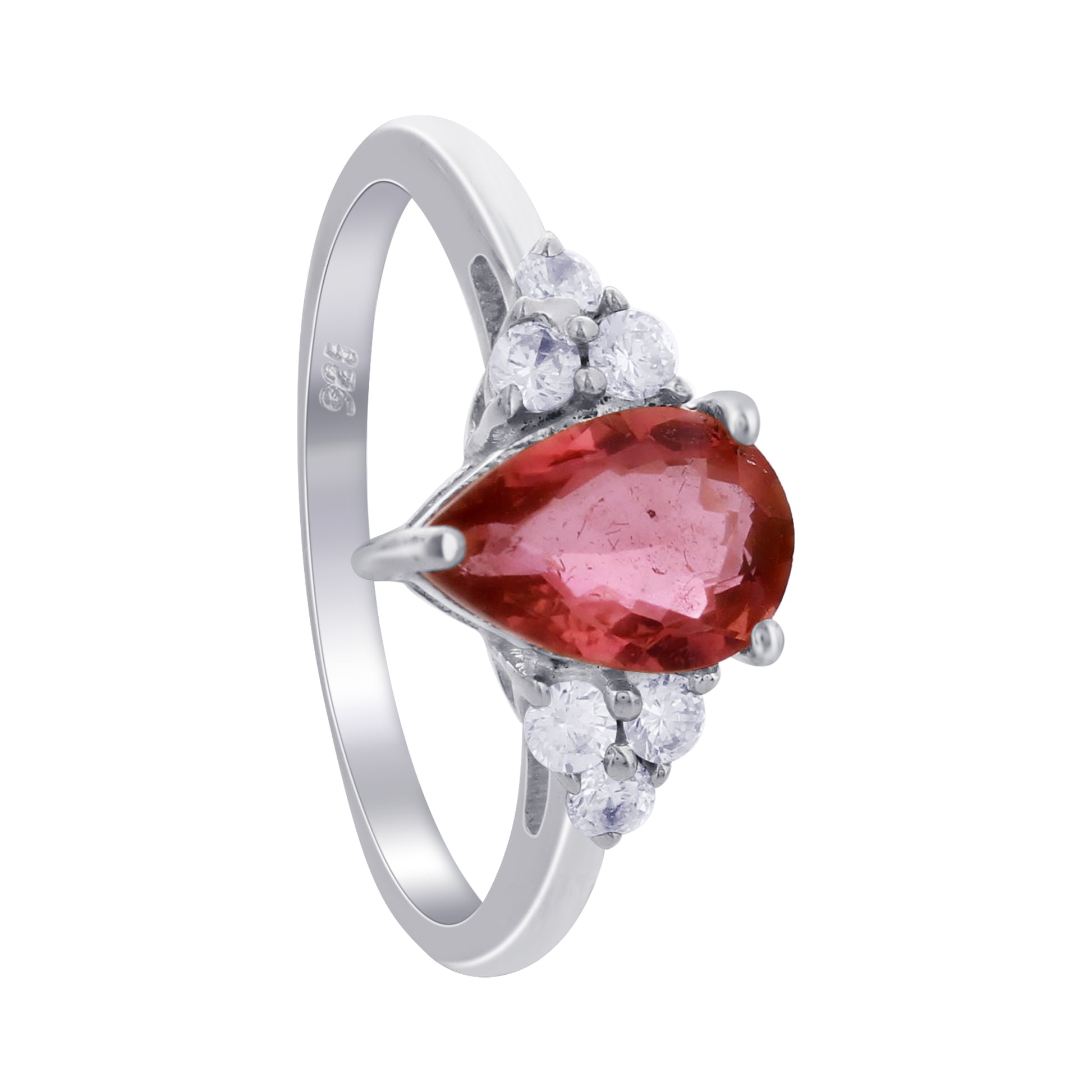 925 Sterling Silver Pear Cut Pink Tourmaline Gemstone Solitaire Ring - Gem Avenue