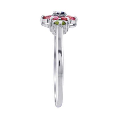 925 Sterling Silver Floral Gemstone Ring for Women Size 8 – Multicolor Tourmaline Flower Design – Elegant Statement Jewelry, Anniversary or Promise Ring Gift
