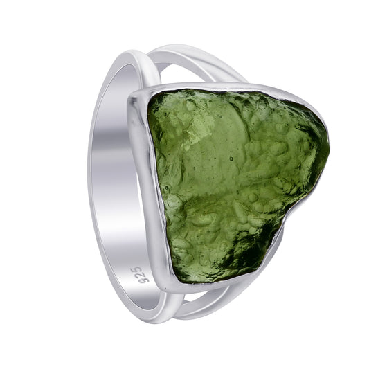 925 Sterling Silver Raw Moldavite Ring Size 7 - Gem Avenue