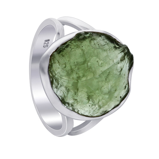 925 Sterling Silver Raw Moldavite Gemstone Ring Size 7 - Gem Avenue