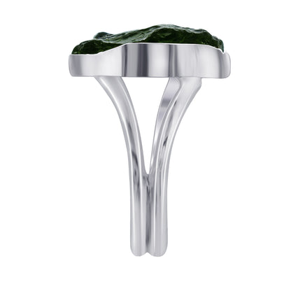 925 Sterling Silver Raw Moldavite Gemstone Ring Size 7 - Gem Avenue