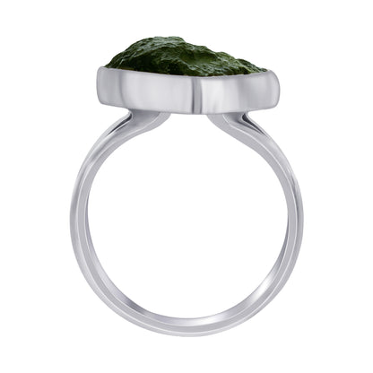 925 Sterling Silver Raw Moldavite Ring Size 6 Natural Green Tektite Crystal Healing Stone Jewelry, Handmade Statement Ring for Women & Men