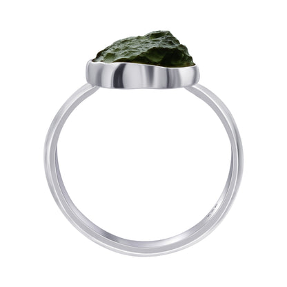 925 Sterling Silver Raw Moldavite Ring Size 8 Natural Green Tektite Crystal Healing Stone Jewelry, Handmade Statement Ring for Women & Men