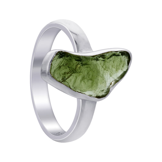 925 Sterling Silver Raw Moldavite Ring Size 9 in Handmade Natural Gemstone Jewelry