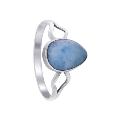 925 Sterling Silver Larimar Gemstone Ring Handmade Boho Minimal Jewelry Gift for Women - GR546