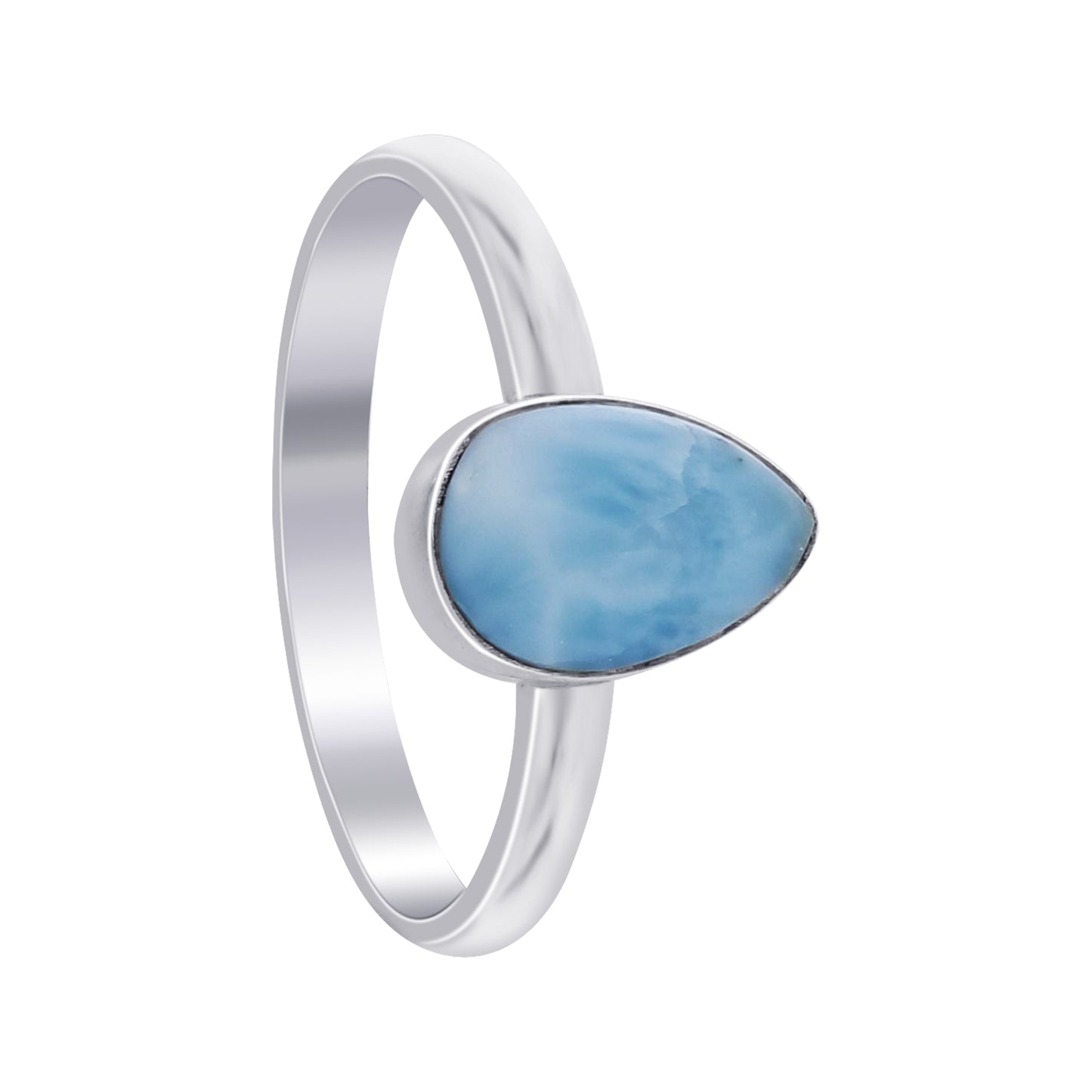Natural Larimar Gemstone Ring in 925 Sterling Silver Handmade Boho Minimalist Jewelry - GR547