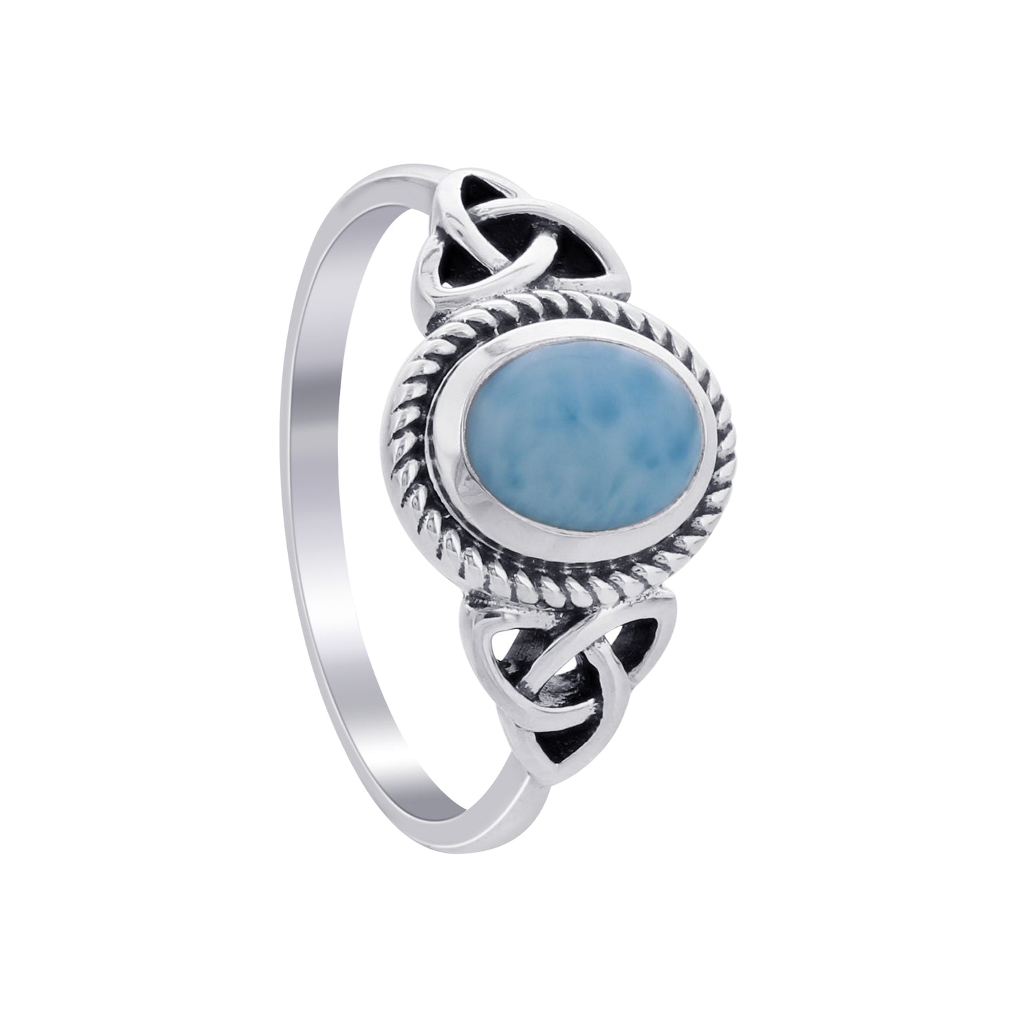 925 Sterling Silver Larimar Gemstone Ring Handmade Boho Celtic Design Vintage Jewelry Gift for Women - GR548