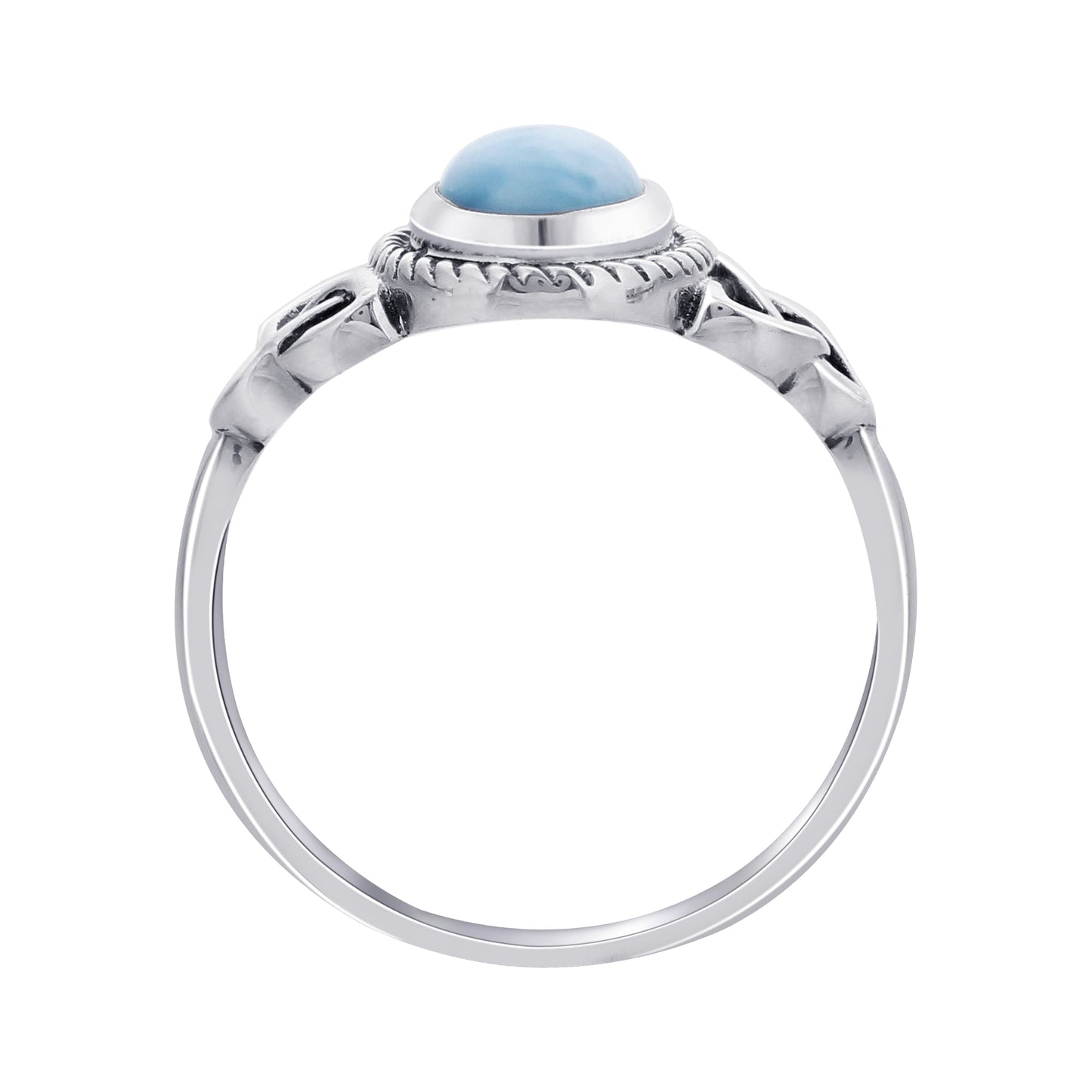 925 Sterling Silver Larimar Gemstone Ring Handmade Boho Celtic Design Vintage Jewelry Gift for Women - GR548