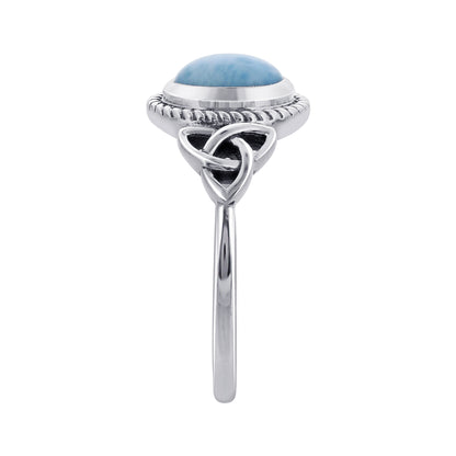 925 Sterling Silver Larimar Gemstone Ring Handmade Boho Celtic Design Vintage Jewelry Gift for Women - GR548