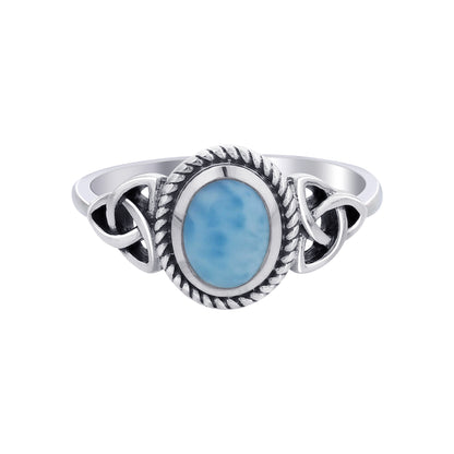 925 Sterling Silver Larimar Gemstone Ring Handmade Boho Celtic Design Vintage Jewelry Gift for Women - GR548