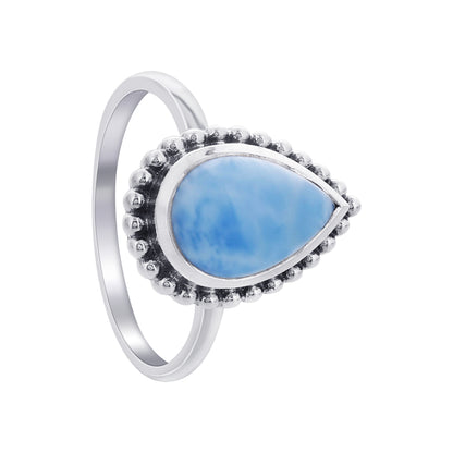Natural Larimar Teardrop Gemstone Ring in 925 Sterling Silver Handmade Boho Jewelry - GR549