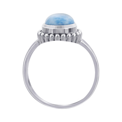 Natural Larimar Teardrop Gemstone Ring in 925 Sterling Silver Handmade Boho Jewelry - GR549