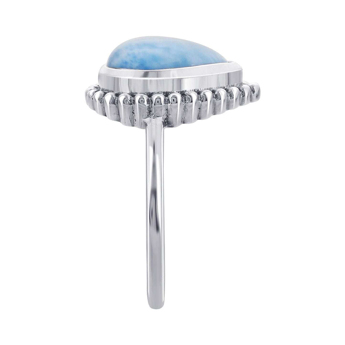 Natural Larimar Teardrop Gemstone Ring in 925 Sterling Silver Handmade Boho Jewelry - GR549