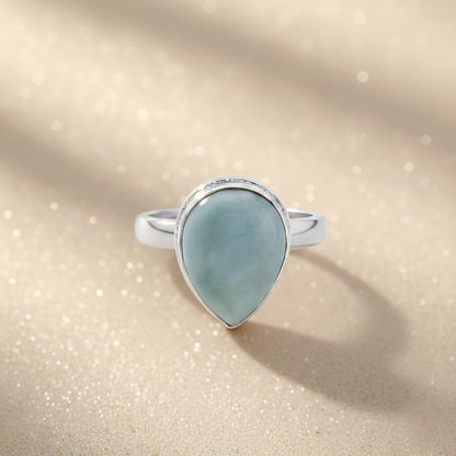 Natural Larimar Teardrop Gemstone Ring in 925 Sterling Silver Handmade Minimal Boho Jewelry Gift for Women - GR550