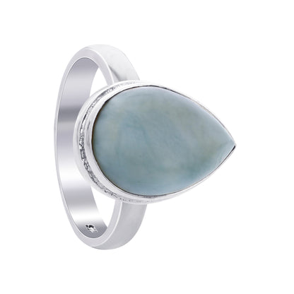 Natural Larimar Teardrop Gemstone Ring in 925 Sterling Silver Handmade Minimal Boho Jewelry Gift for Women - GR550