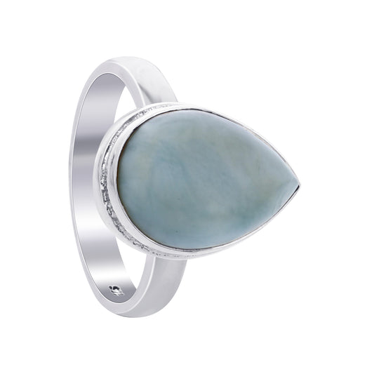 Natural Larimar Teardrop Gemstone Ring in 925 Sterling Silver Handmade Minimal Boho Jewelry Gift for Women - GR550