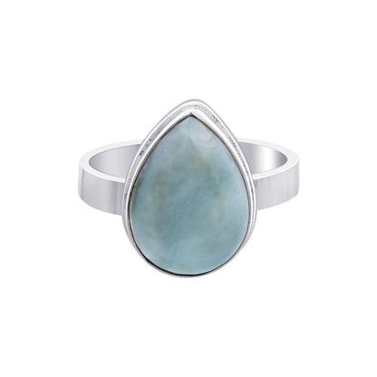 Natural Larimar Teardrop Gemstone Ring in 925 Sterling Silver Handmade Minimal Boho Jewelry Gift for Women - GR550