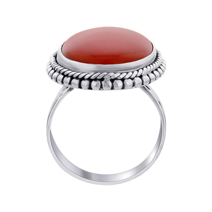 925 Sterling Silver Oval Red Carnelian Gemstone Ring Handmade Vintage Style Jewelry - GR553