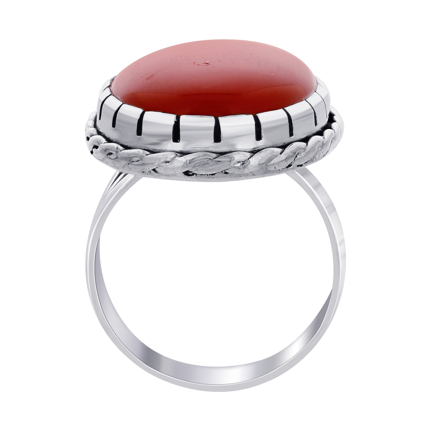 925 Sterling Silver Oval Red Carnelian Gemstone Ring Handmade Boho Vintage Jewelry - GR554