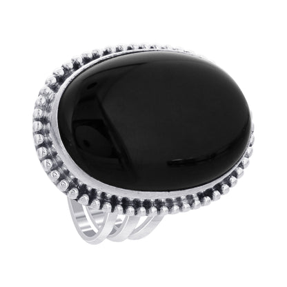 925 Sterling Silver Oval Black Onyx Gemstone Ring - Gem Avenue Retail 