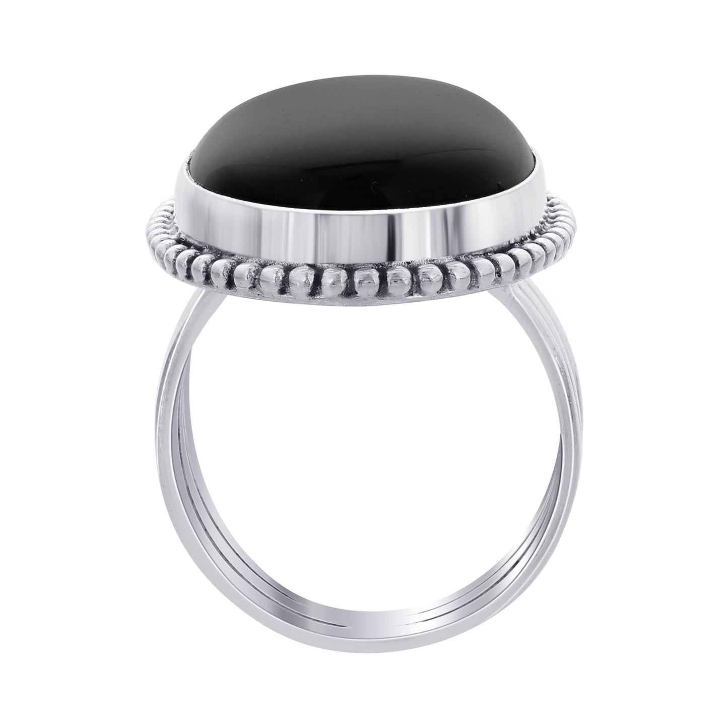925 Sterling Silver Oval Black Onyx Gemstone Ring - Gem Avenue Retail 